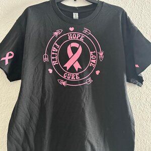 Hope, Faith, Cure Seal Breast Cancer Ribbon Short Sleeve Tee Size Large in Black
